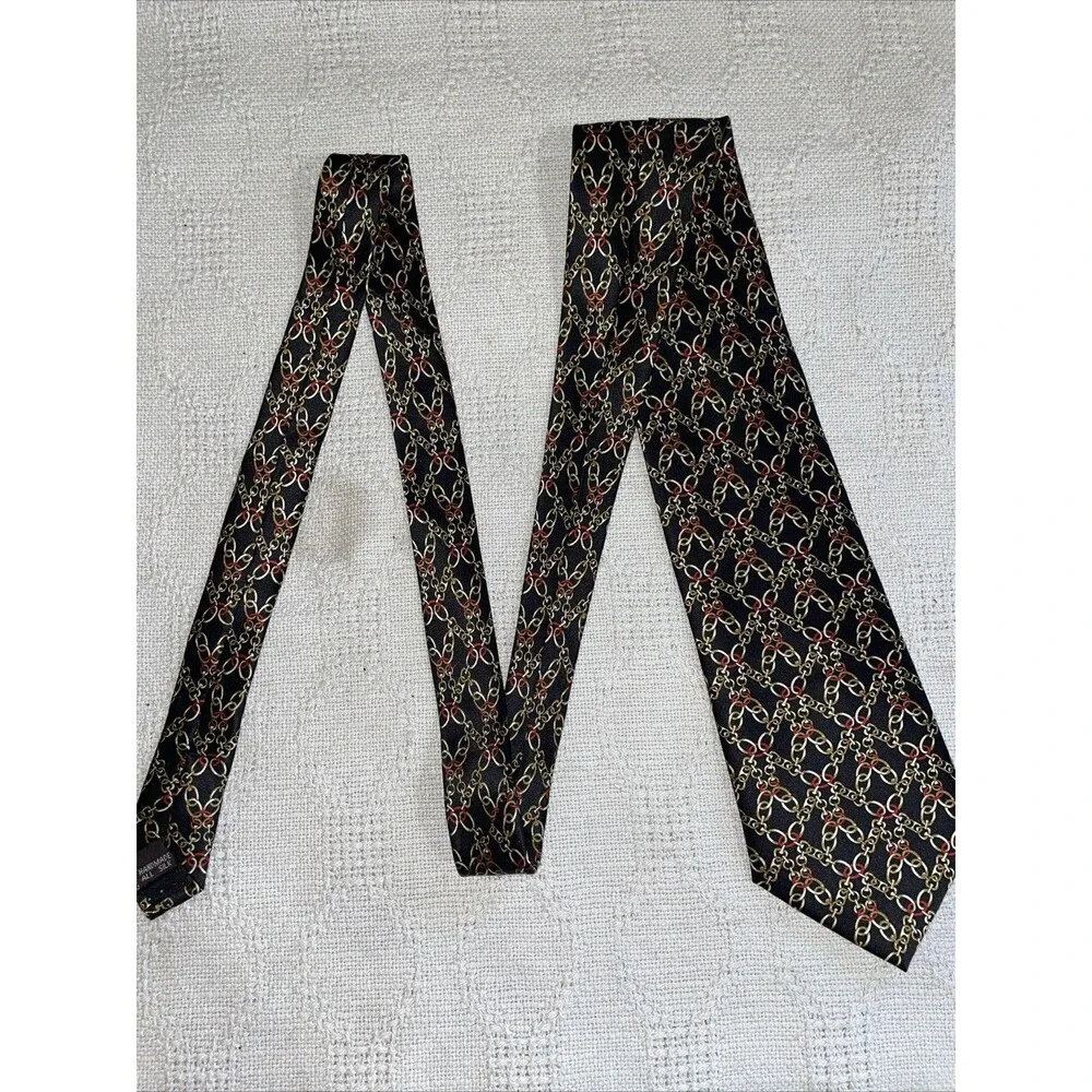 Ashford & Brooks Men’s Dress Tie Size 57” 3.75” Black Chain Motif Silk Business